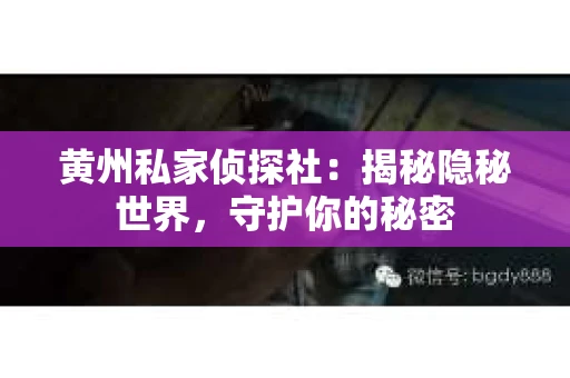 黄州私家侦探社：揭秘隐秘世界，守护你的秘密